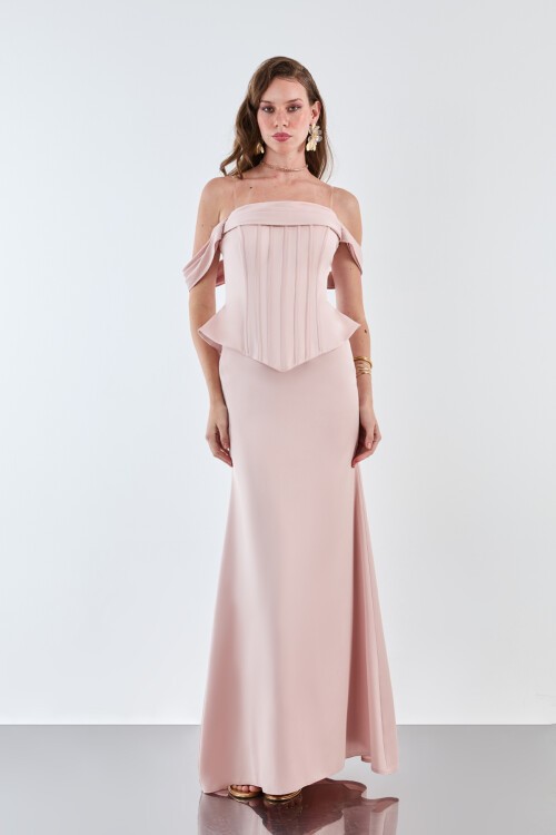 Kayık Yaka Korse Detaylı Elbise - 2020