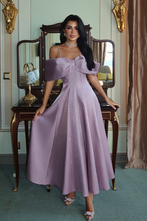 Kayık Yaka Midi Elbise - 1584