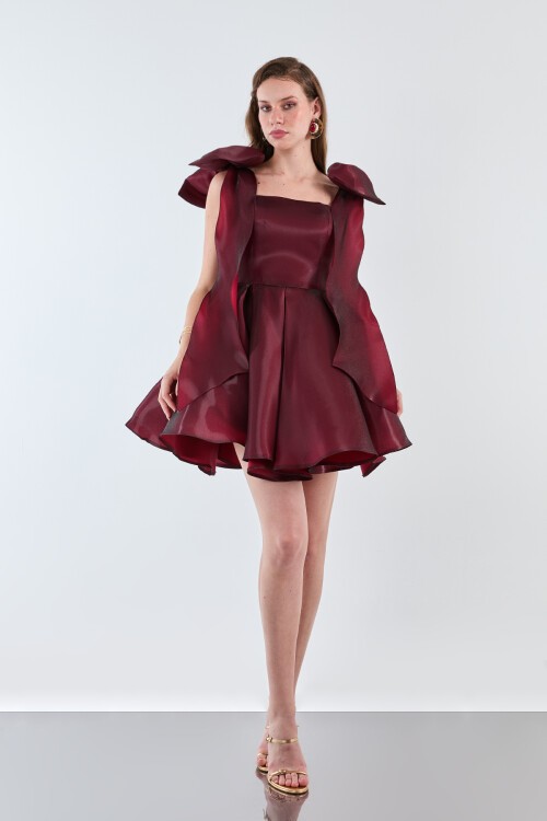 Omuzları Fiyonk Detaylı Mini Elbise - 1812