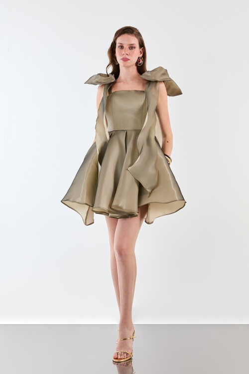 Omuzları Fiyonk Detaylı Mini Elbise - 1812