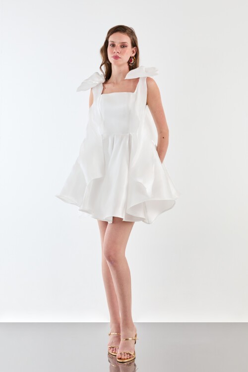 Omuzları Fiyonk Detaylı Mini Elbise - 1812