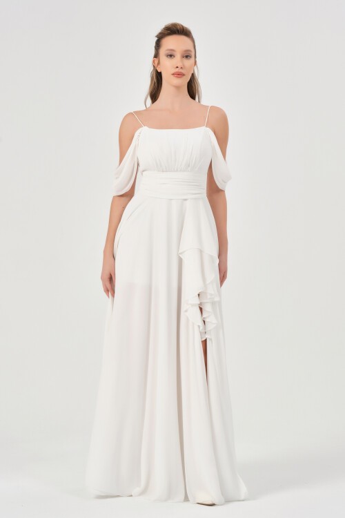 Omzu Düşük Yırtmaçlı Elbise - 1380