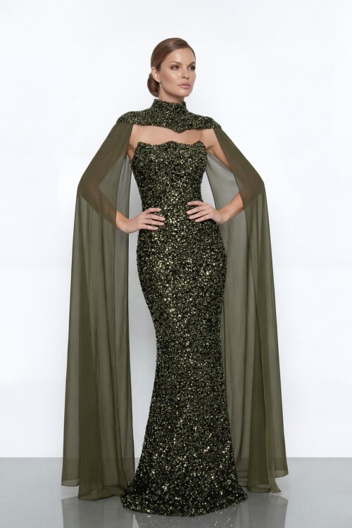 Pelerinli Payet İşlemeli Abiye - 2053