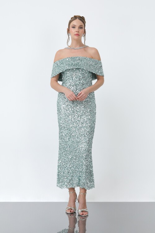 Pul Payetli Midi Elbise - 1861