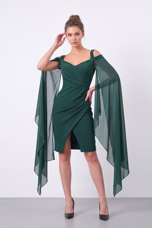 Şifon Detaylı Askılı Mini Elbise - 1576