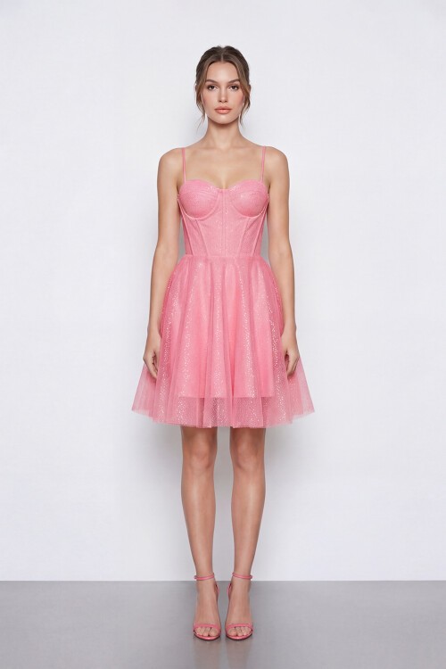 Simli İp Askılı Korse Detaylı Mini Abiye - 2081