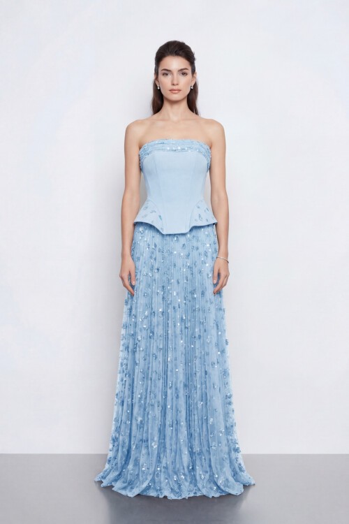 Straplez Taş Detaylı Korse Abiye - 2076