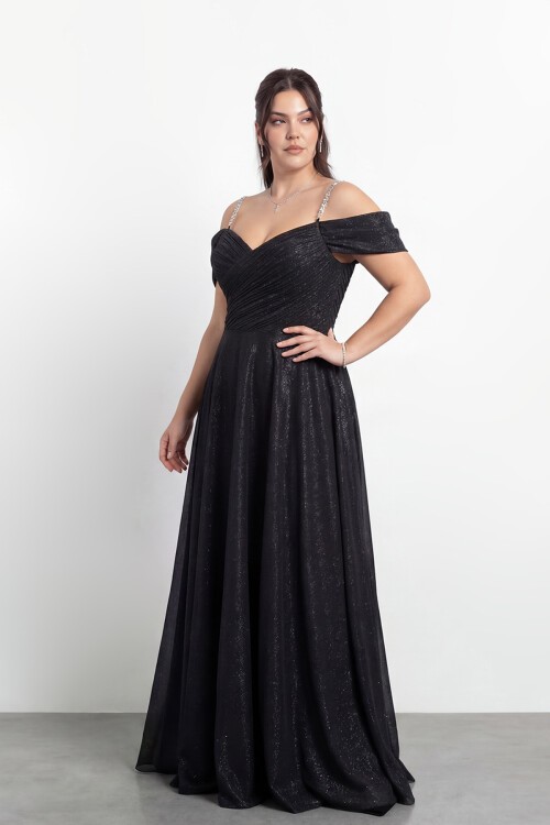 Taş Askılı Çapraz Büzgülü  Elbisesi - 2056