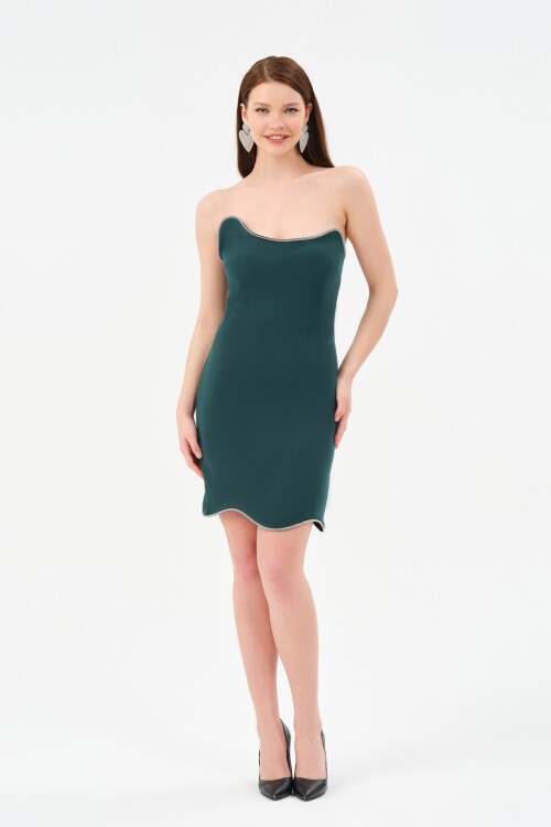 Taş Detaylı Straplez Mini Elbise - 1528