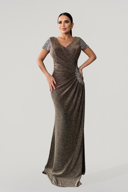 Taş İşlemeli Drapeli elbise - 1764