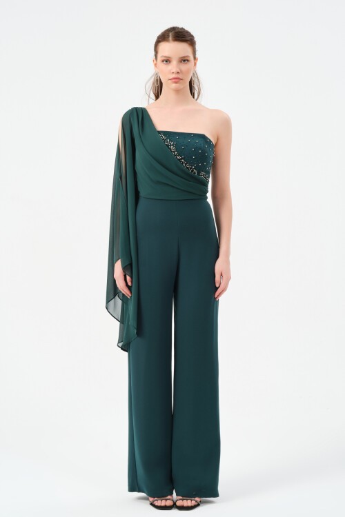 Taş İşlemeli Tek Omuzlu Tulum - 1488