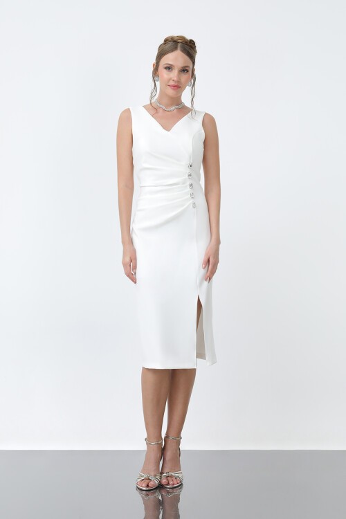 V Yaka Taş Detaylı Elbise - 1912