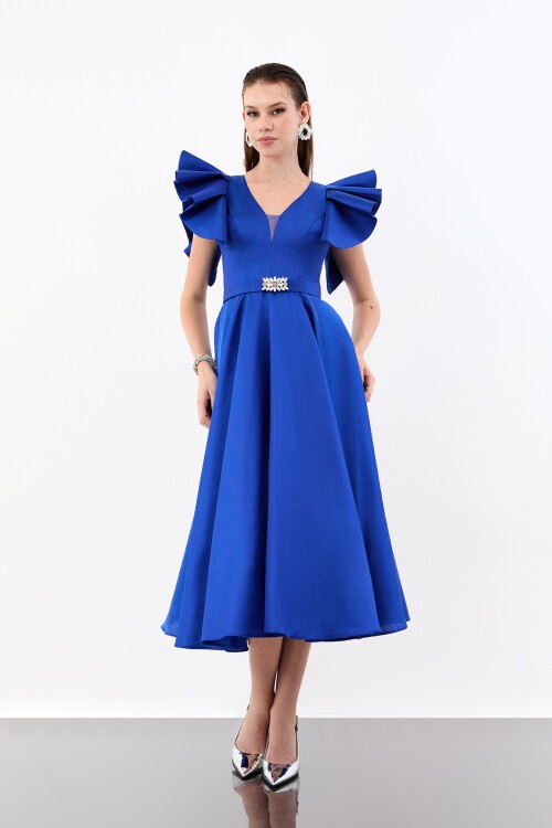 Volan Kol Detaylı A Kesim Midi Abiye - 1973