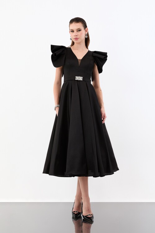 Volan Kol Detaylı A Kesim Midi Abiye - 1973