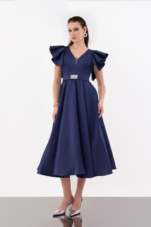 Volan Kol Detaylı A Kesim Midi Abiye - 1973