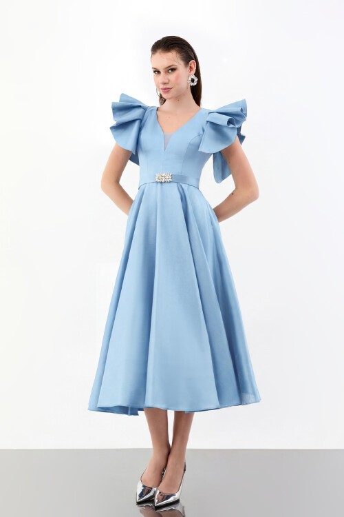 Volan Kol Detaylı A Kesim Midi Abiye - 1973