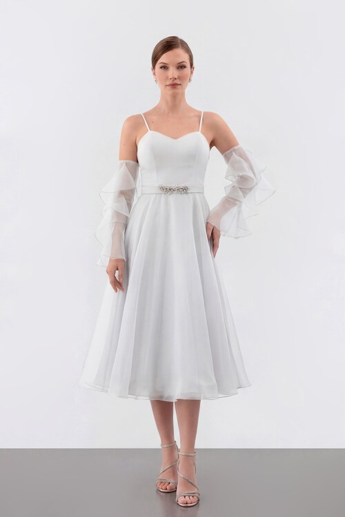 Volan Kollu İp Askılı Midi Elbise - 1993