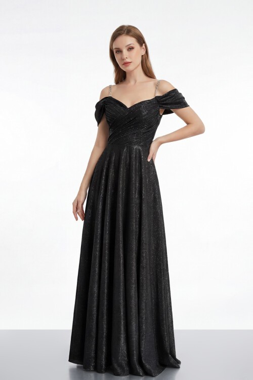 Zincir Askılı Parlak Uzun Abiye - 2034