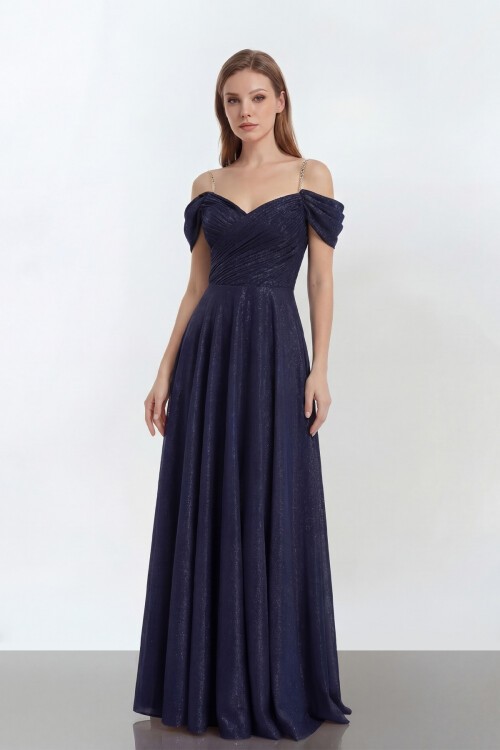 Zincir Askılı Parlak Uzun Abiye - 2034