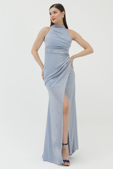 Halter Yaka Simli Elbise - 1744