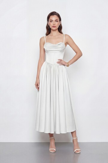 Askılı Drapeli Midi Elbise - 2070