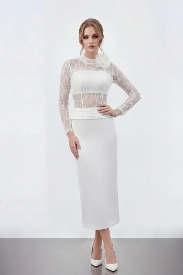 Dantel Büstiyer Detaylı Midi Elbise - 2041