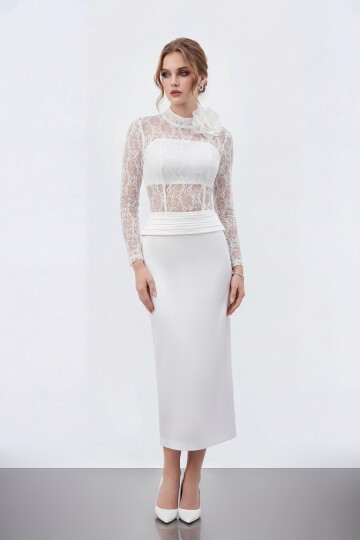 Dantel Büstiyer Detaylı Midi Elbise - 2041