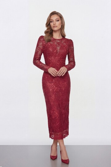 Dantel İşlemeli Uzun Kollu Abiye - 2012