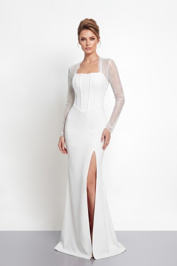 Dantel Kollu Korse Detaylı Yırtmaçlı Abiye - 2062