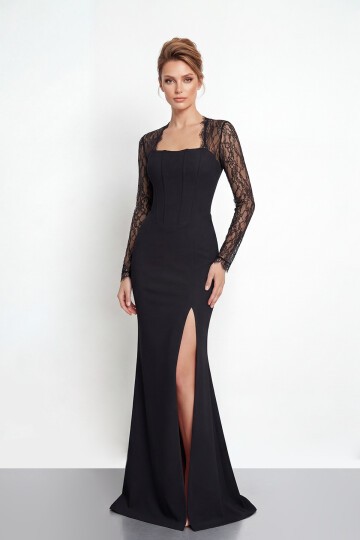 Dantel Kollu Korse Detaylı Yırtmaçlı Abiye - 2062