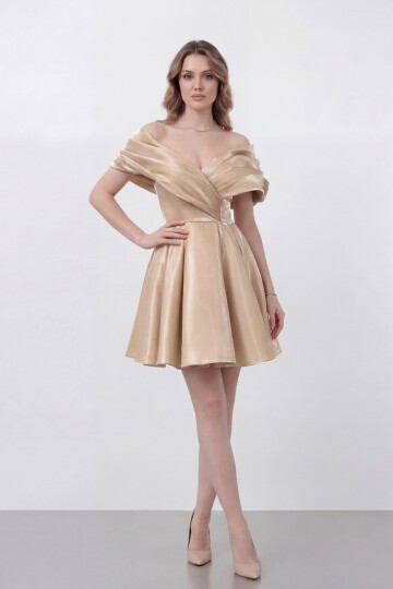 Drapeli Kayık Yaka Elbise - 1843