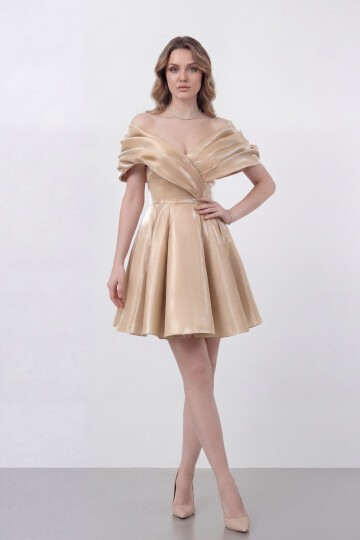 Drapeli Kayık Yaka Elbise - 1843