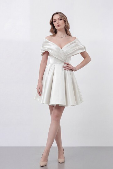 Drapeli Kayık Yaka Elbise - 1843