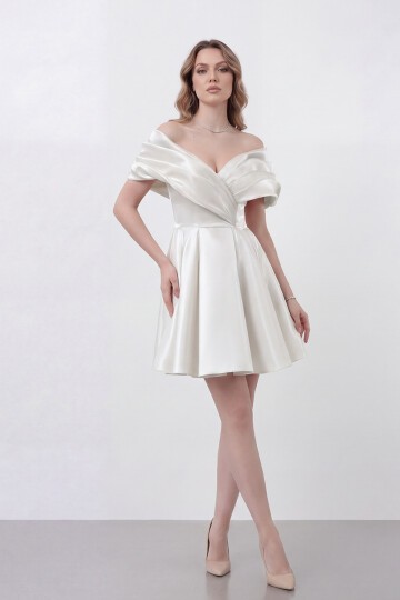 Drapeli Kayık Yaka Elbise - 1843