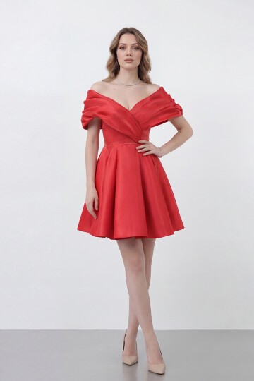 Drapeli Kayık Yaka Elbise - 1843