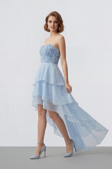 Gül Dokulu Kat Kat Şifon Abiye - 2031