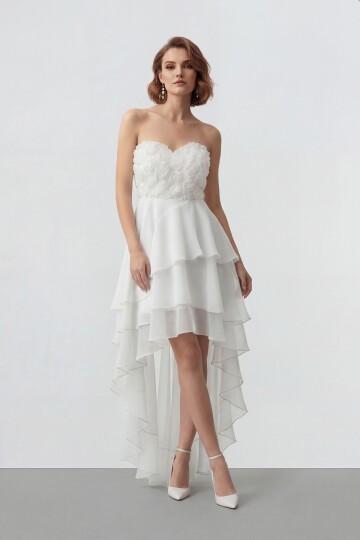 Gül Dokulu Kat Kat Şifon Abiye - 2031