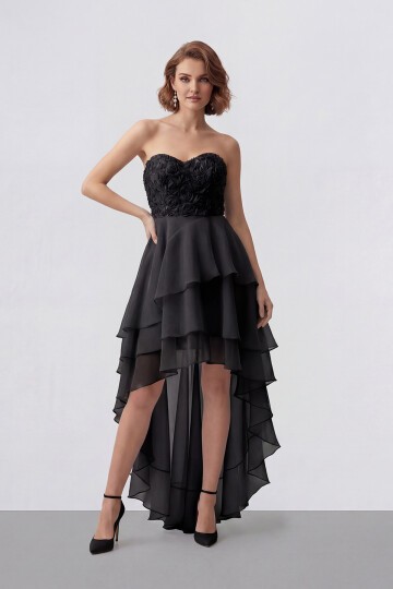 Gül Dokulu Kat Kat Şifon Abiye - 2031