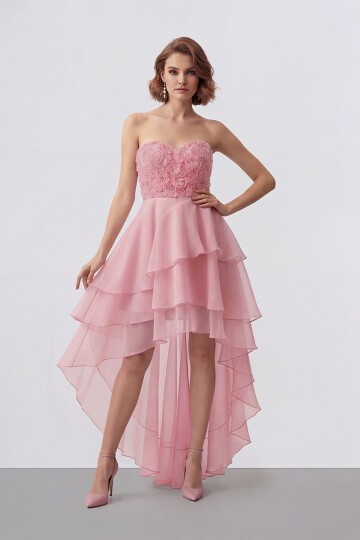 Gül Dokulu Kat Kat Şifon Abiye - 2031