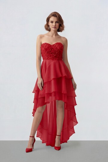 Gül Dokulu Kat Kat Şifon Abiye - 2031