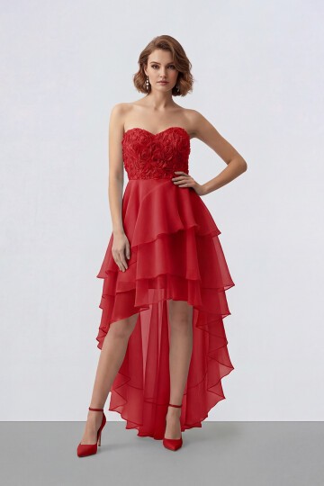 Gül Dokulu Kat Kat Şifon Abiye - 2031