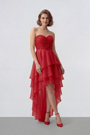 Gül Dokulu Kat Kat Şifon Abiye - 2031