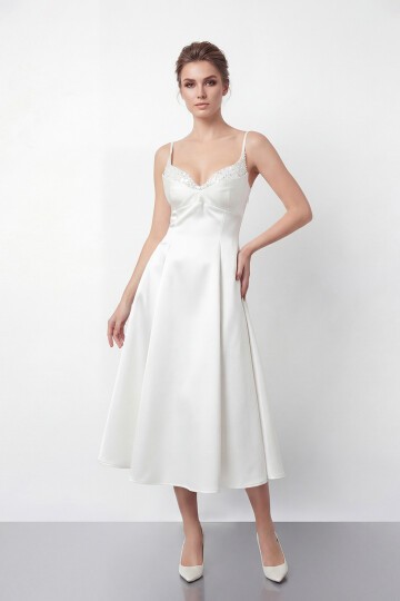 İnce Askılı Taş İşlemeli Midi Abiye  - 2048