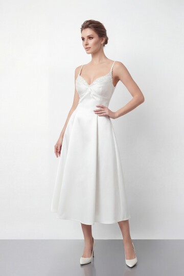 İnce Askılı Taş İşlemeli Midi Abiye  - 2048