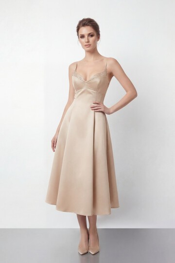 İnce Askılı Taş İşlemeli Midi Abiye  - 2048