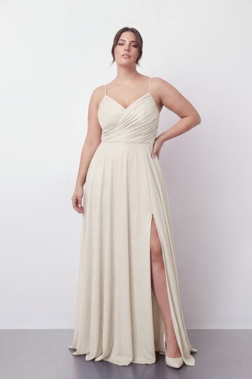 Işıltılı Büzgü Detaylı Büyük Beden Yırtmaçlı Elbise - 2057