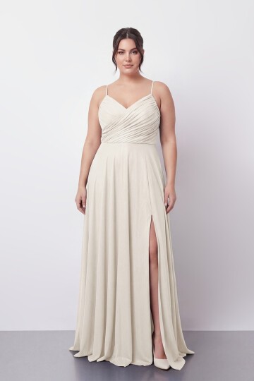 Işıltılı Büzgü Detaylı Büyük Beden Yırtmaçlı Elbise - 2057