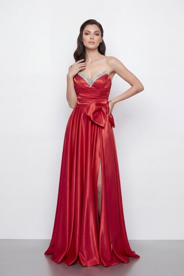 Işıltılı Yaka ve Fiyonk Detaylı Elbise - 2065