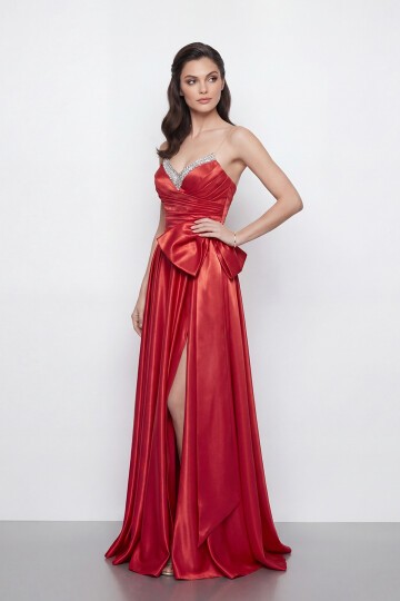 Işıltılı Yaka ve Fiyonk Detaylı Elbise - 2065