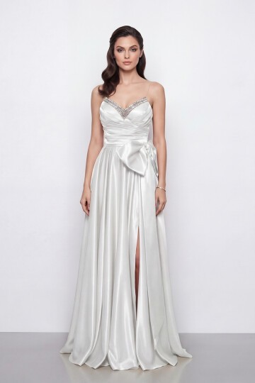 Işıltılı Yaka ve Fiyonk Detaylı Elbise - 2065